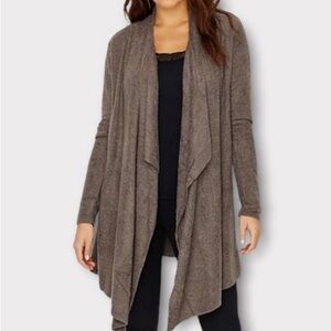 Barefoot Dreams CozyChic Lite Brown Island Wrap Draped Longline Cardigan